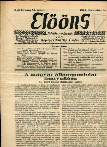 vitz Bajcsy-Zsilinszky Endre ( felels szerkeszt) - Elrs folyirat II. vf. 50. szm. 1929. december 14.