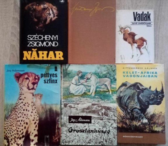 Kittenberger Kálmán, Joy Adamson, Széchenyi Zsigmond - Vadászati könyvcsomag (6db) Kelet-Afrika vadonjaiban / Oroszlánhűség / A pettyes szfinx / Szarvasok nyomában / Nahar / Búvár vadak