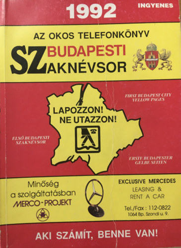 Budapesti szakn�vsor - Az okos telefonk�nyv 1992