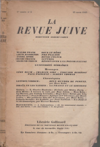 Albert Cohen - La Revue Juive 1re anne no 2 (15 mars 1925)