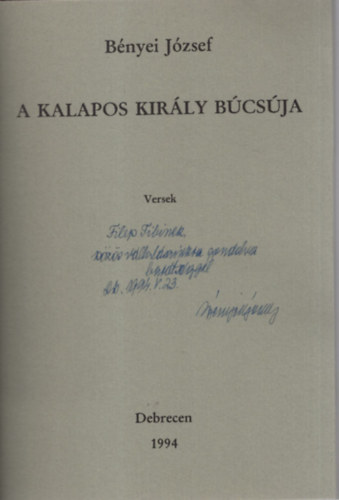 B�nyei J�zsef - A kalapos kir�ly b�cs�ja - Versek- Dedik�lt , Sz�mozott