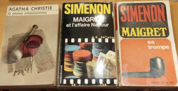 Georges Simenon, Agatha Christie - 3 db krimi, francia nyelv: La plume empoisonne + Maigret se trompe + Maigret et l'affaire Nahour