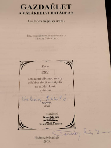 T�rk�ny Sz�cs Imre - Gazda�let a v�s�rhelyi hat�rban (sz�mozott, al��rt)