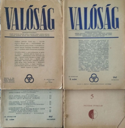 Mrkus Istvn (szerk.), Lukcsy Sndor (szerk.) - Valsg, 1946-1948. - 4 db szrvnyszm (1946/3-5., 1947/3., 12., 1948/5.)