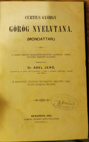 Dr. bel Jen - Curtius Gyrgy grg nyelvtana (mondattan)