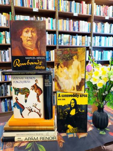 Jean Renoir, Barab�s Tibor, Bern�th Aur�l, Szentkuthy MIkl�s, Hal�sz Zolt�n, Karel Schulz, Zolnay Vilmos, Bar�t Endre, Lengyel G�za, Marcel Brion - M�v�szeti �letrajok k�nyvcsomag 10 darabos K�NYVMENT� AJ�NLAT: Ap�m, Renoir, Michelangelo �lete, A m�zsa udvar�ban, Saturnus fia, A szenved�ly arca, K�be z�rt f�jdalom,  A m�v�szetek eredete (Pokolj�r�s), Alv� V�nusz, A sz�p mes