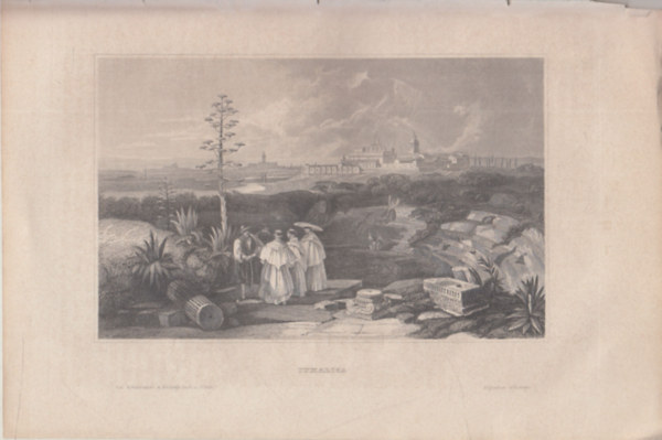 Ithalica (Itálica, ősi római város, Spanyolország, Európa) (16x23,5 cm lapméretű eredeti acélmetszet, 1856-ból)
