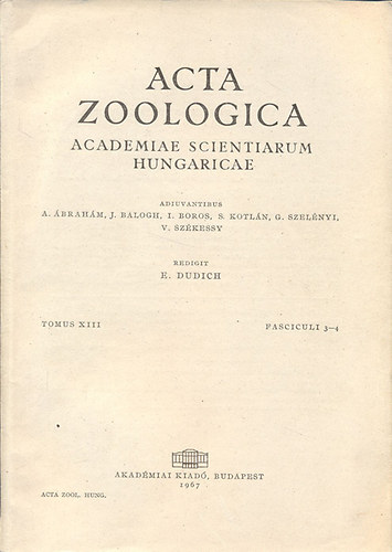 E. Dudich - Acta Zoologica (A Magyar Tudomnyos Akadmia zoolgiai kzlemnyei)- Tomus XIII., Fasciculi 3-4.