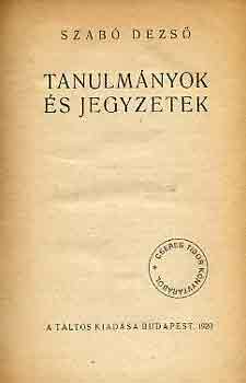 Szab Dezs - Tanulmnyok s jegyzetek