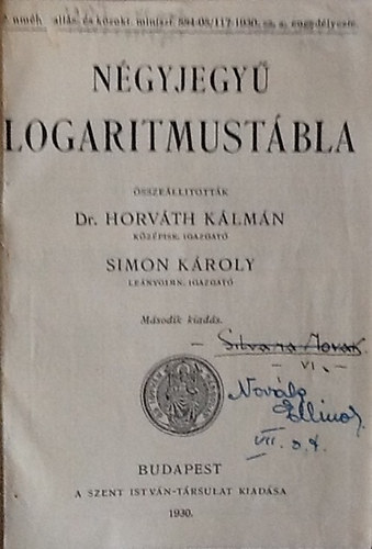 Dr.Horvth Klmn-Simon Kroly - Ngyjegy Logaritmustbla