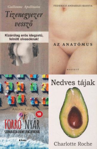 Angyal Gbor, Frederico Andahazi-Kasnya, Charlotte Roche, Guillaume Appolinaire - 4 db erotikus regny: Az anatmus + Forr nyr - Szexmaraton a nmet tengerpartnl + Nedves tjak + Tizenegyezer vessz