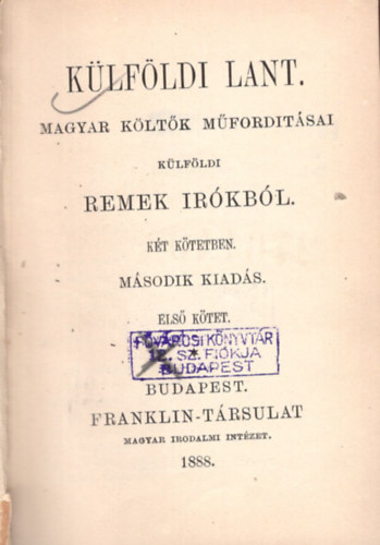 K�lf�ldi lant I. k�tet- MAgyar k�lt�k m�vord�t�sai k�lf�ldi remek �r�kb�l