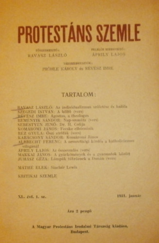 �prily Lajos (szerk.) - Protest�ns szemle XL. �vfolyam 1. sz�m