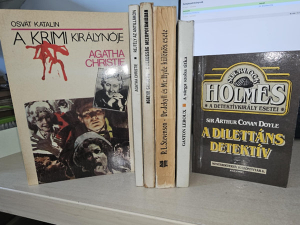 Agatha Christie, R. L. Stevenson, Gaston Leroux, Arthur Conan Doyle - 6db-os klasszikus krimi KNYVMENT AJNLAT: A krimi kirlynje+ Rejtly az antillkon+ Gyilkossg Mezopotmiban+ Dr. Jekyll s Mr. Hyde klns esete+ A srga szoba titka+ A dilettns detektv
