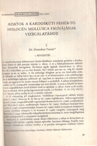 Dr. Domokos Tams - Adatok a kardoskti Fehr-t Holocn Mollusca faunjnak vizsglathoz - Klnlenyomat