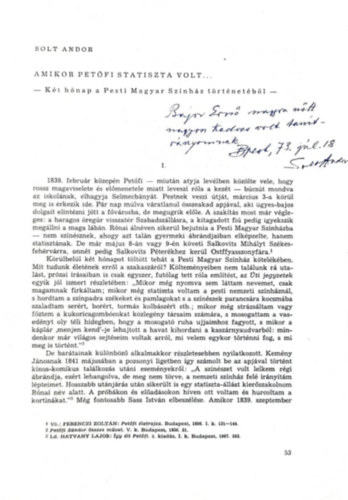 Solt Andor - Amikor Petőfi statiszta volt... - Két hónap a Pesti Magyar Színház történetéből