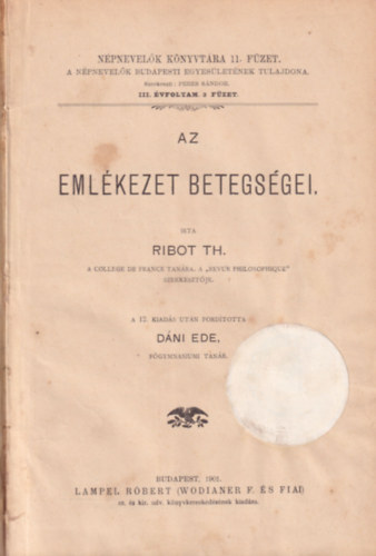 Th. Ribot, Dni Ede - Az emlkezet betegsgei