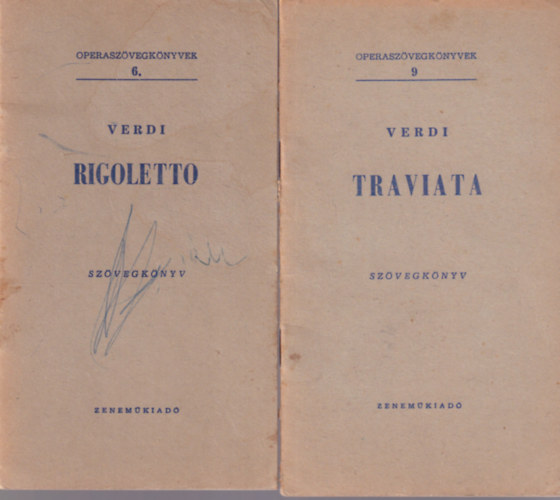 Verdi, John J. Strauss, Puccini - 4 db operaszöveg füzet : Manot Lescaut + A denevér + Rigoletto + Traviata