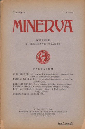Thienemann Tivadar (szerk.) - Minerva X. vfolyam 1-4. szm
