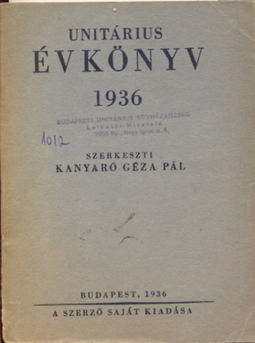 Kanyaró Géza Pál - Unitárius évkönyv 1936