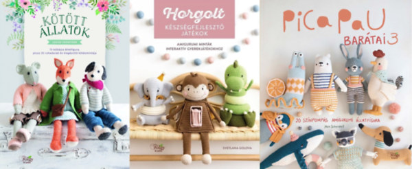 Louise Crowther, Svetlana Golova, Yan Schenkel - 3 db kzimunka knyv: Kttt llatok - 13 bbjos llatfigura, plusz 35 ruhadarab s kiegszt ktsmintja + Horgolt kszsgfejleszt jtkok - Amigurumi mintk interaktv gyerekjtkokhoz + Pica Pau bartai 3. - 20 sznpo