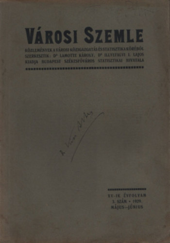 Dr. Lamotte K�roly (szerk.) - V�rosi Szemle XV-ik �vfolyam 3.sz�m, 1929,. m�jus-j�nius