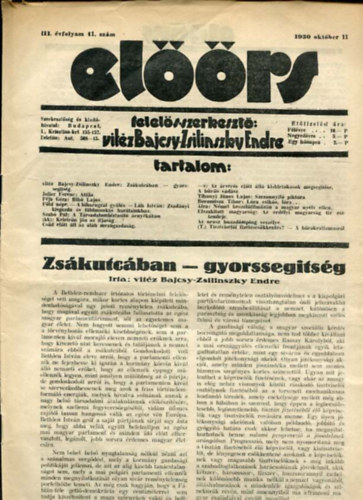 vitz Bajcsy-Zsilinszky Endre ( felels szerkeszt) - Elrs folyirat III. vf. 41. szm. 1930. oktber 11.