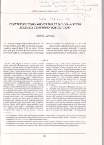 Vrs Gabriella (szerk.) - Studia Archaeologica II. - A Mra Ferenc Mzeum vknyve 1996 - dediklt Klnlenyomat