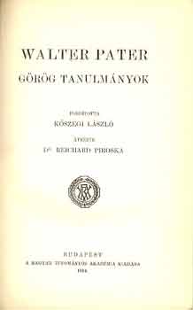 Walter Pater - Grg tanulmnyok