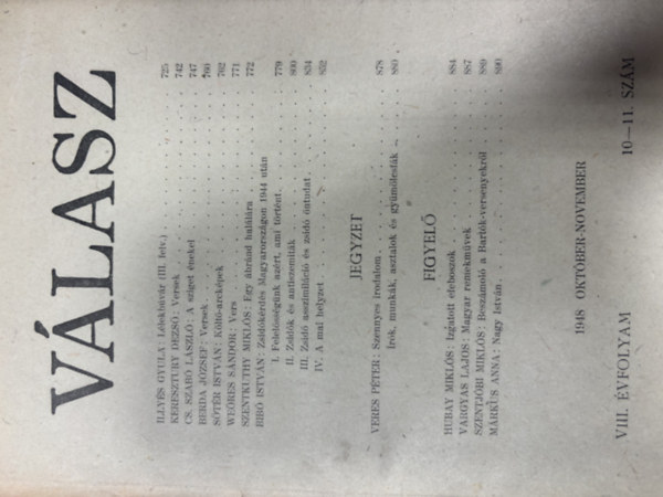 Válasz 1948. október-november (VIII. évfolyam 10-11. szám)
