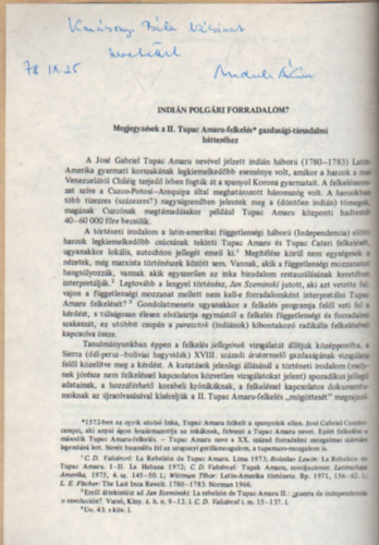 Anderle Ádám - Indián polgári forradalom? - Különlenyomat - Dedikált