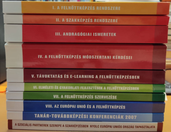10 db I. A felnttkpzs rendszere; II. A szakkpzs rendszere; III. Andraggiai ismeretek; IV. A felnttkpzs mdszertani krdsei; V. Tvoktats s E-Learning a felnttkpzsben