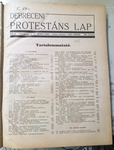 Rvsz Imre (fszerk.) - Debreceni protestns lap 1942-es vfolyam 1-38 szm (teljes vfolyam)