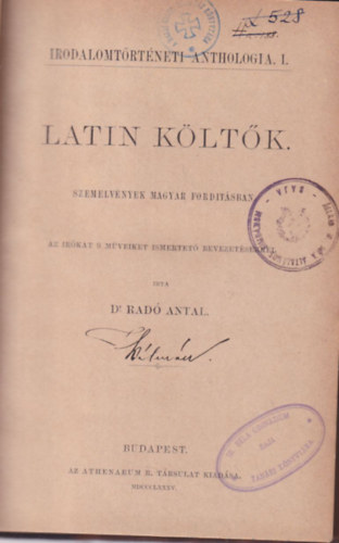 Rad Antal (Bev.) - Latin kltk (Irodalomtrtneti antolgia I.)