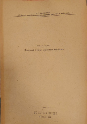 Bessenyei György ismeretlen folyóirata - Különlenyomat