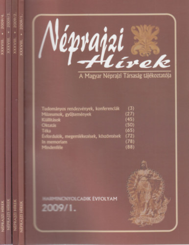 Nprajzi hrek 2009/1-4. (teljes vfolyam, 4 db. lapszm)