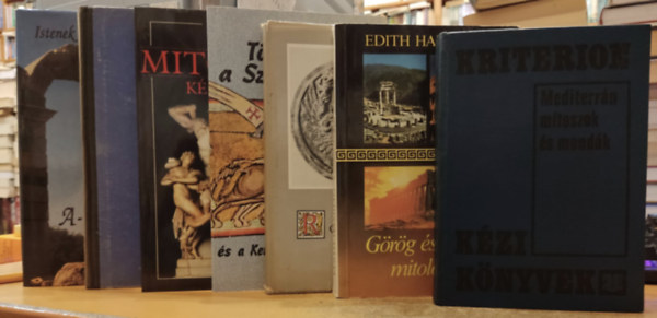Hahn Istvn, Szab Gyrgy, Kaposi Tams, Cox Gyrgy, J. Jaroszlavszkij, Vojtech Zamarovsky - 7 db mitolgia: Mediterrn mtoszok s mondk; Grg s rmai mitolgia; Rma istenei; Trtnetek a Szent Grlrl s a Kerek Asztal lovagjairl; Hogyan szletnek, lnek s halnak meg az Istenek; A mitolgia kziknyve