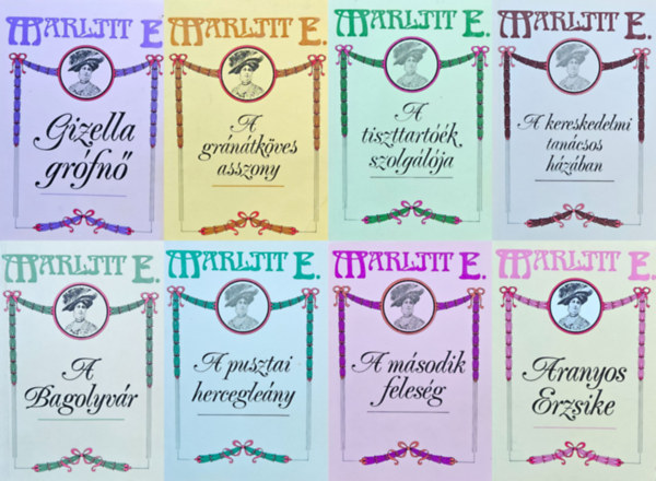 E. Marlitt (Friederieke Henriette Christiane Eugenie John) - 8 db Marlitt romantikus reg�ny: A m�sodik feles�g + Aranyos Erzsike +   Bagolyv�r  + A gr�n�tk�ves asszony + A tiszttart��k szolg�l�ja +  A kereskedelmi tan�csos h�z�ban + A pusztai hercegle�ny  + Gizella gr�fn�