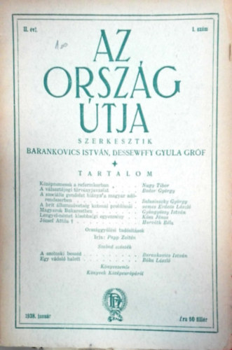 Barankovics István- Dessewffy Gyula gróf (szerk.) - Az ország útja II. évf. 1. szám (1938. január)
