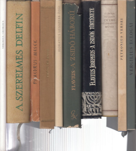 10 db. �kori szerz�k munk�i (Vergilius eclog�i + Petronius versei + Cicero v�logatott m�vei + A zsid�k t�rt�nete II. + A zsid� h�bor� + Horatius legszebb �d�i + Er�sz �s �mor + Phaedrus mes�k + A szerelmes delfin + Georgica)