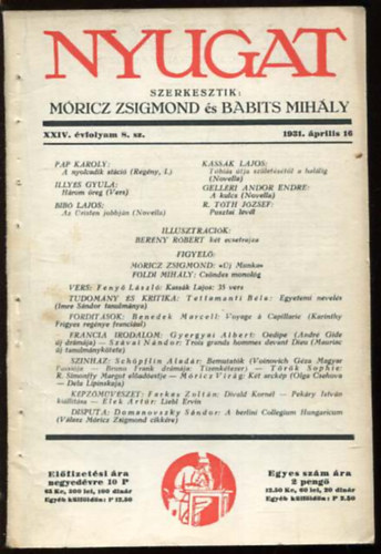 Mricz Zsigmond - Babits Mihly (szerk.) - Nyugat XXIV. vf. 1931. prilis 16. 8. szm