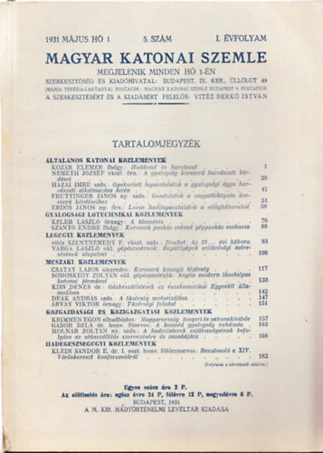 Vitéz Berkó István (szerk.) - Magyar Katonai Szemle 1931 május hó, 5. szám, I. évfolyam