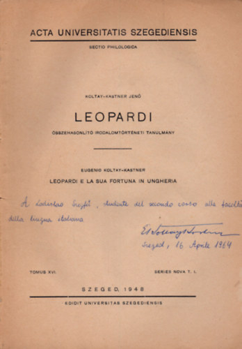 Koltay-Kastner Jen - Leopardi - sszehasonlt irodalomtrtneti tanulmny