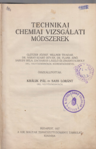 Sass Lornt Krlik Pl - Technikai chemiai vizsglati mdszerek