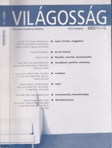 Fbri Gyrgy (Szerk.) - Vilgossg 2003/11-12. (blcsszeti-akadmiai folyirat)