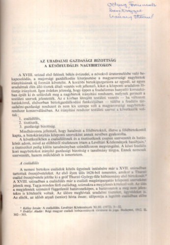 K�llay Istv�n - Az uradalmi gazdas�gi bizotts�g a k�s�feud�lis nagybirtokon - K�l�nlenyomat - Dedik�lt