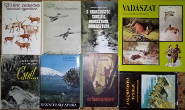 Szchenyi Zsigmond, Tomai va-Zoltn Jnos, Kittenberger Klmn - Vadszati knyvcsomag (8 ktet) Szarvasok nyomban  / Ahogy elkezddtt...  / Csui!... / Denaturlt Afrika / A kaukzustl skciig vadsztunk, horgsztunk / Egy vadsz napljbl / Afrikai vadszknyv / Vadszat rgi kpeslapok