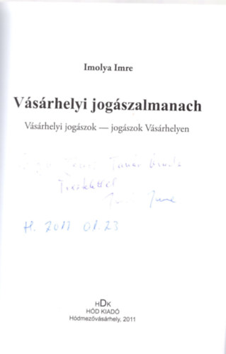 Imolya Imre - Vsrhelyi jogszalmanach- dediklt