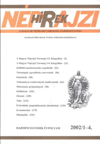Hla Jzsef (szerk.) - Nprajzi Hrek 2002/1-4. (egy ktetben)