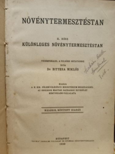 Bittera Mikls - Nvnytermesztstan II. Klnleges nvnytermesztstan